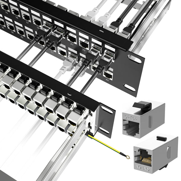 48 Port Shielded Patch Panel Rack or Wall Mount 19-Inch [UL Listed], 2U Cat6A Network Panel with 48 Preloaded Keystone Couplers + 2 Spare, 10Gbps Ethernet Panel with Cable Management & Back Bar