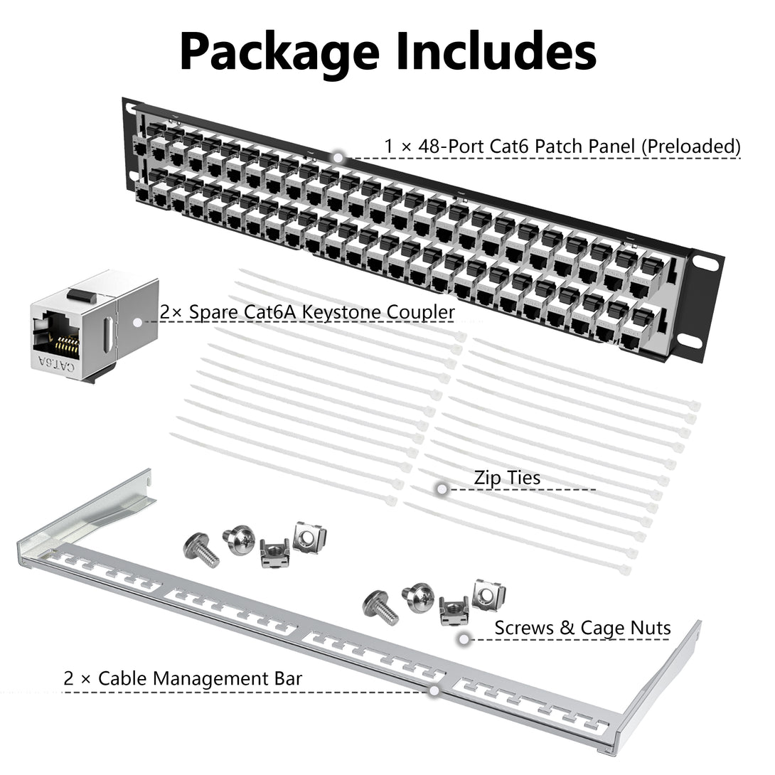 48 Port Shielded Patch Panel Rack or Wall Mount 19-Inch [UL Listed], 2 ...