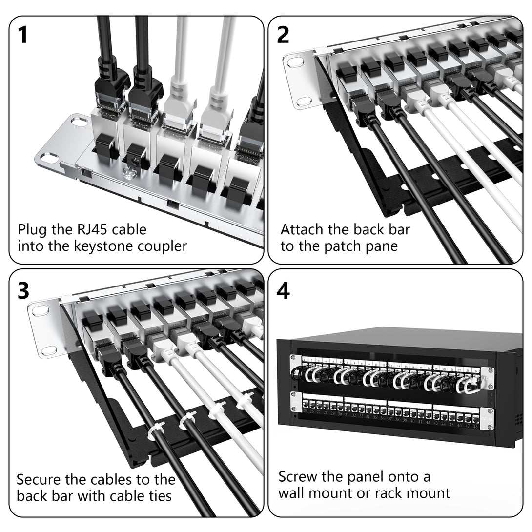 24 Port Shielded Patch Panel Rack or Wall Mount 19-Inch [UL Listed], 1 ...